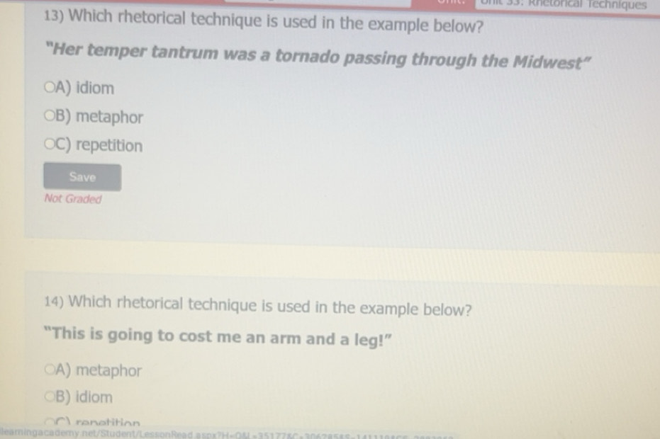 Solved: Rhetorical Techniques 13) Which rhetorical technique is used in ...