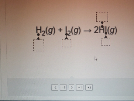 H_2(g)+downarrow +2(g)to 2H_2(g)
□ 
-2 -1 0 +1 +2