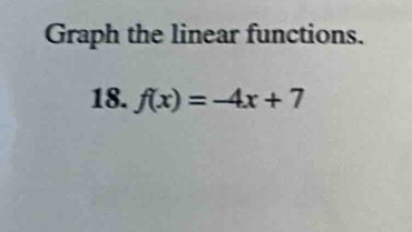 Graph the linear functions. 
18. f(x)=-4x+7