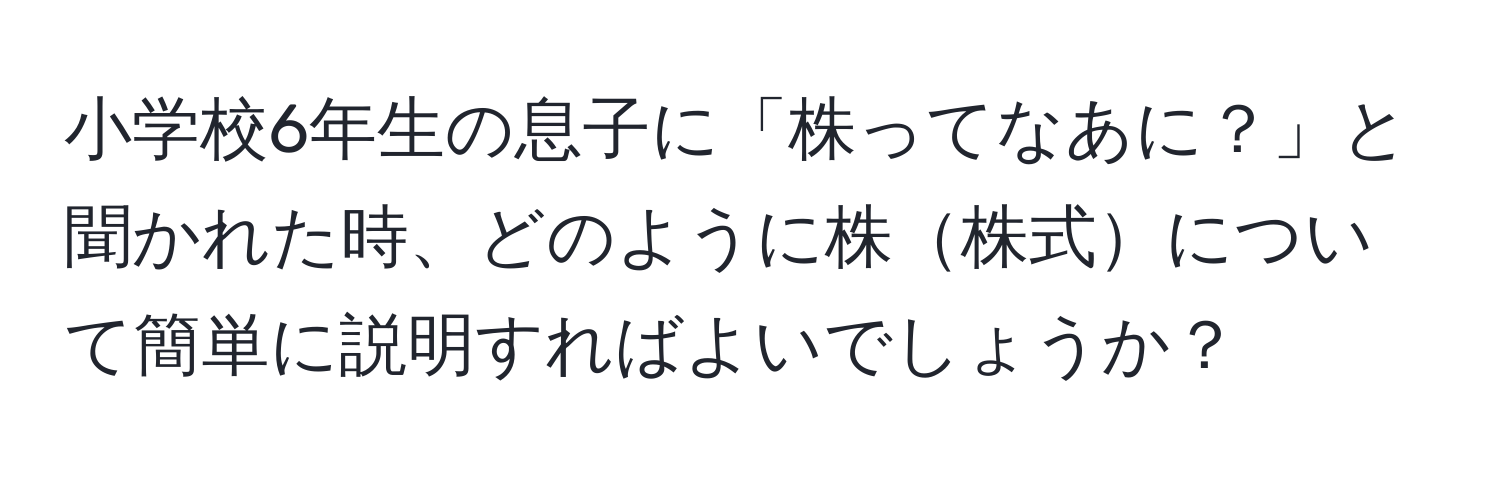 小学校6年生の息子に「株ってなあに？」と聞かれた時、どのように株株式について簡単に説明すればよいでしょうか？