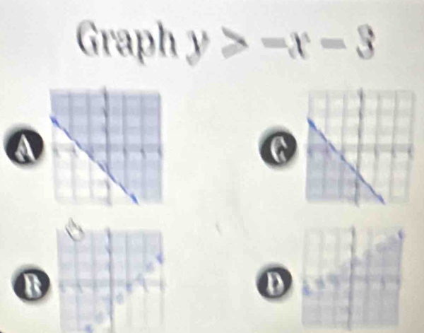 Graph y>-x-3
a 
B