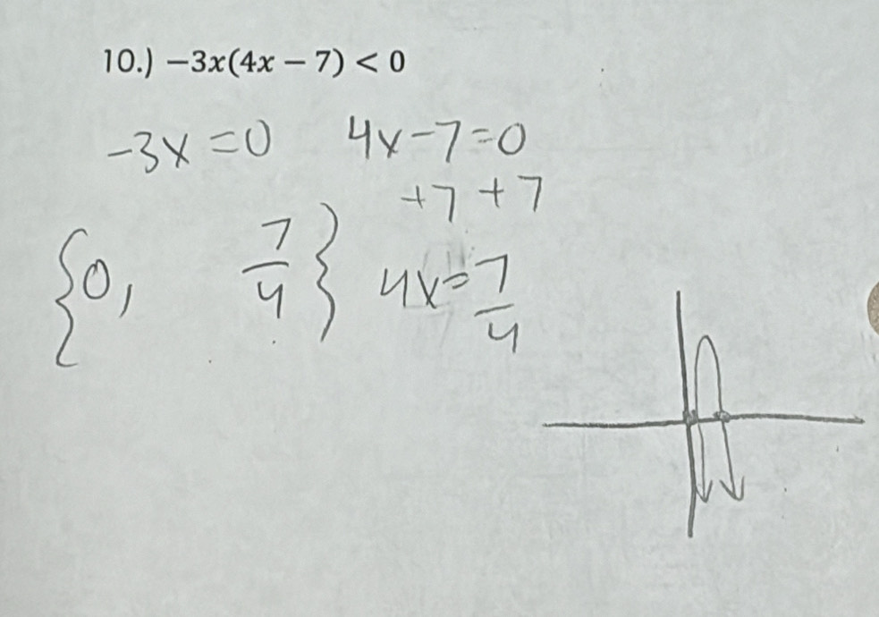 10.) -3x(4x-7)<0</tex>