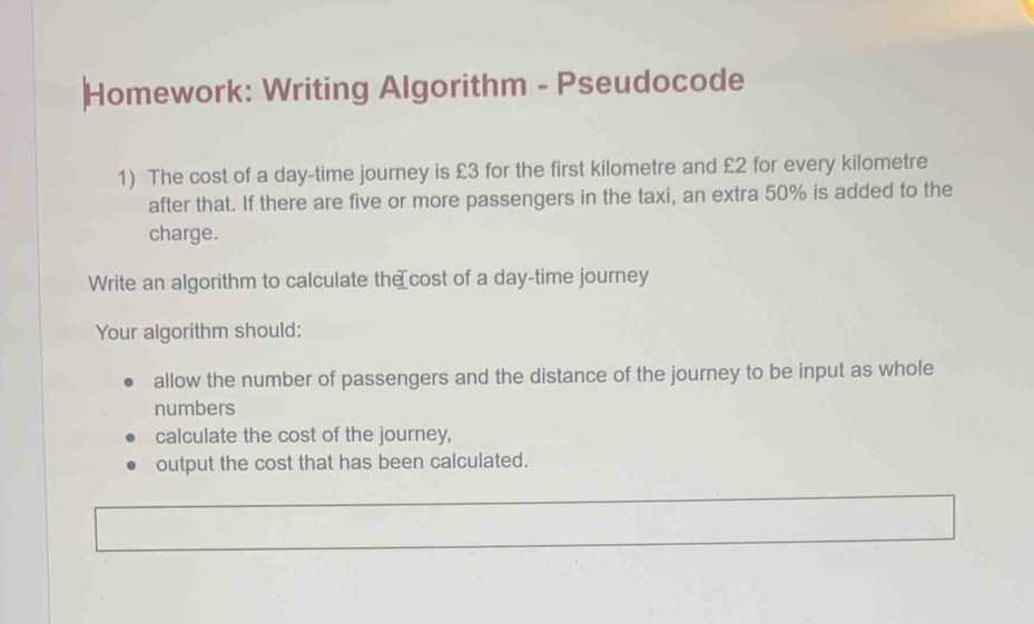 Solved: Homework: Writing Algorithm - Pseudocode 1) The cost of a day ...
