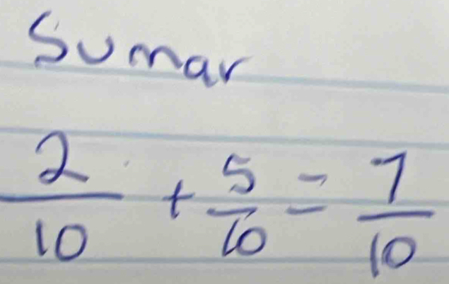 Somar
 2/10 + 5/10 = 7/10 