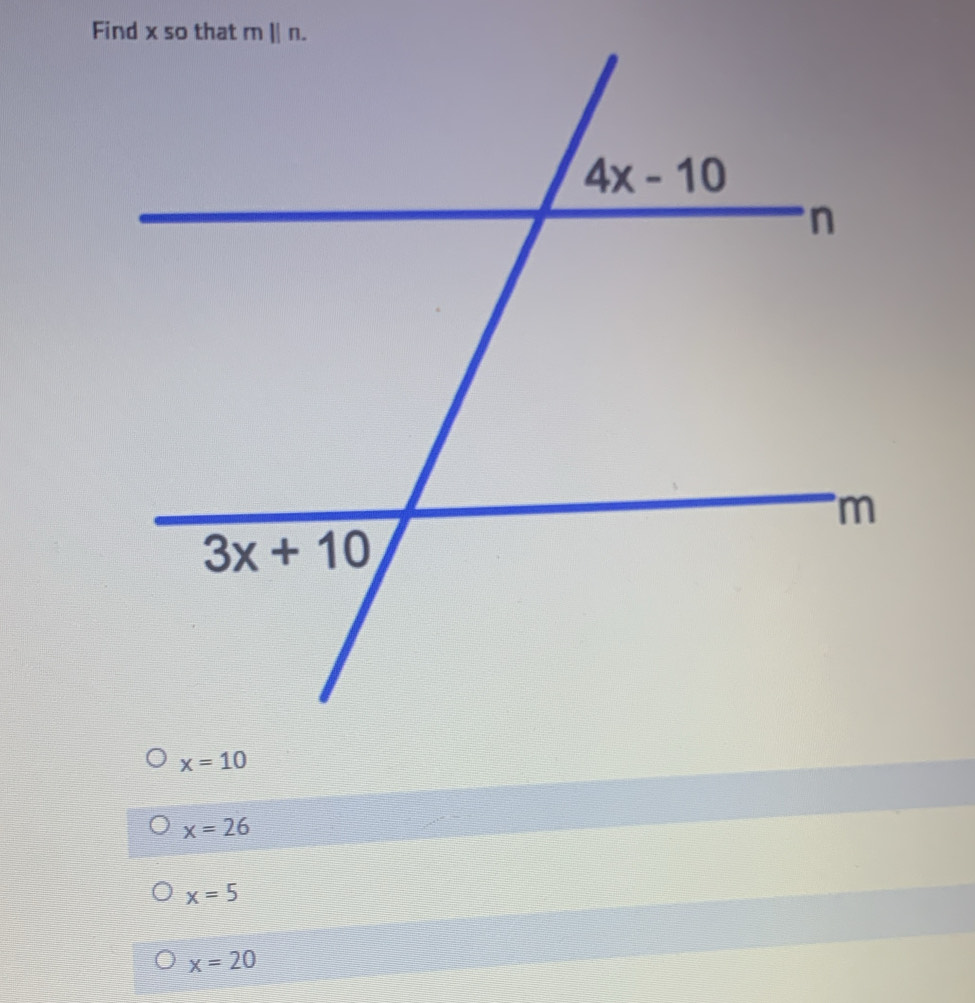 x=10
x=26
x=5
x=20