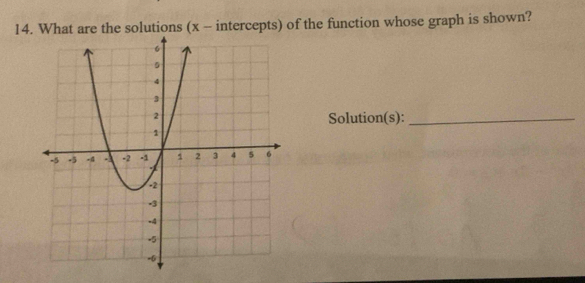 What are the solutions (x - intercepts) of the function whose graph is shown? 
Solution(s):_