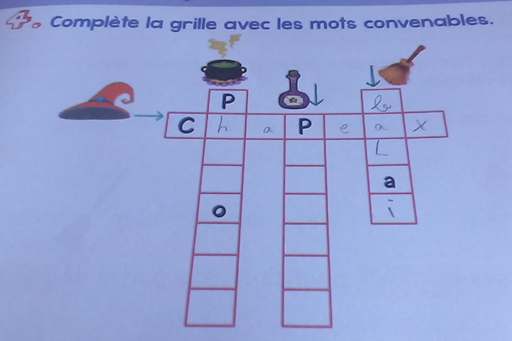 Complète la grille avec les mots convenables.