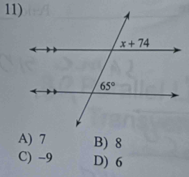 A) 7 B) 8
C) -9
D) 6