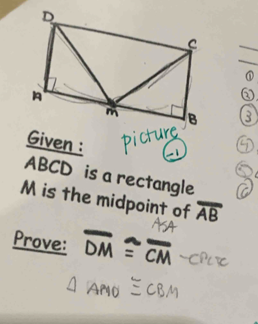 Given :
ABCD is a rectangle
M is the midpoint of overline AB
Prove: