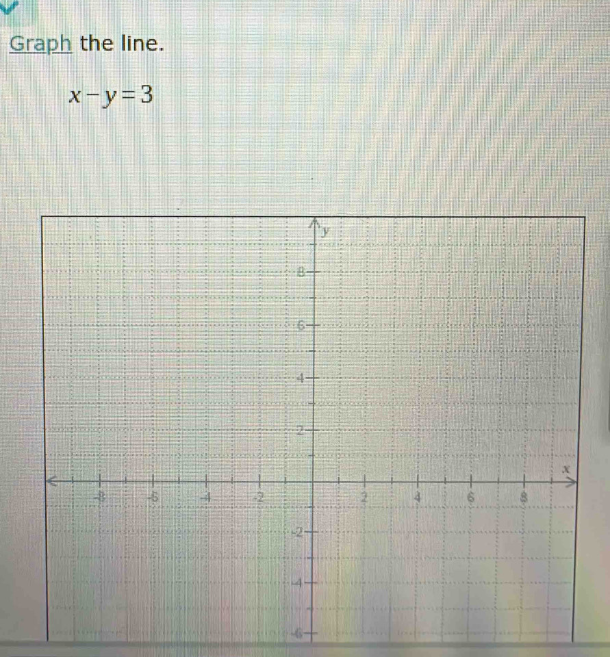 Graph the line.
x-y=3
-6