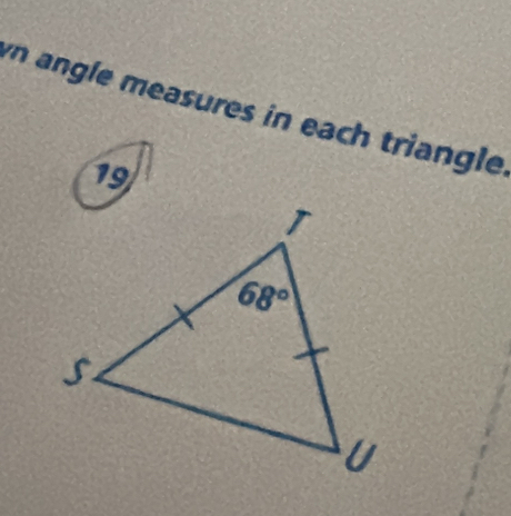 angle measures in each triangle
19