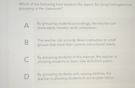 Solved: Which of the following best explains the reason for using ...