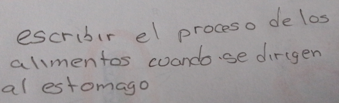 escribir el proceso de los 
almentos coandose dirgen 
al estomago