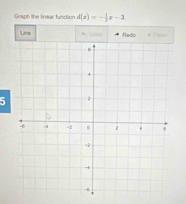 Graph the linear function d(x)=- 1/2 x-3
Line Redo
5