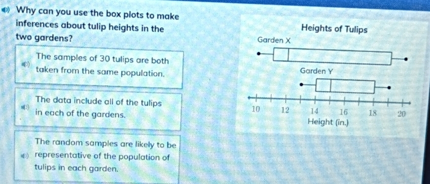 Solved: Why can you use the box plots to make inferences about tulip ...
