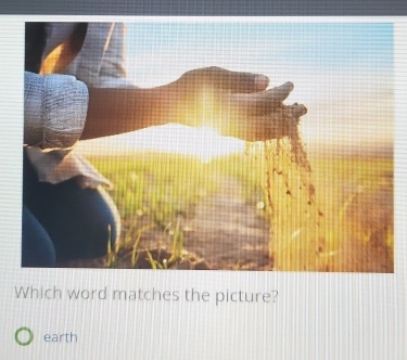 Which word matches the picture? 
earth