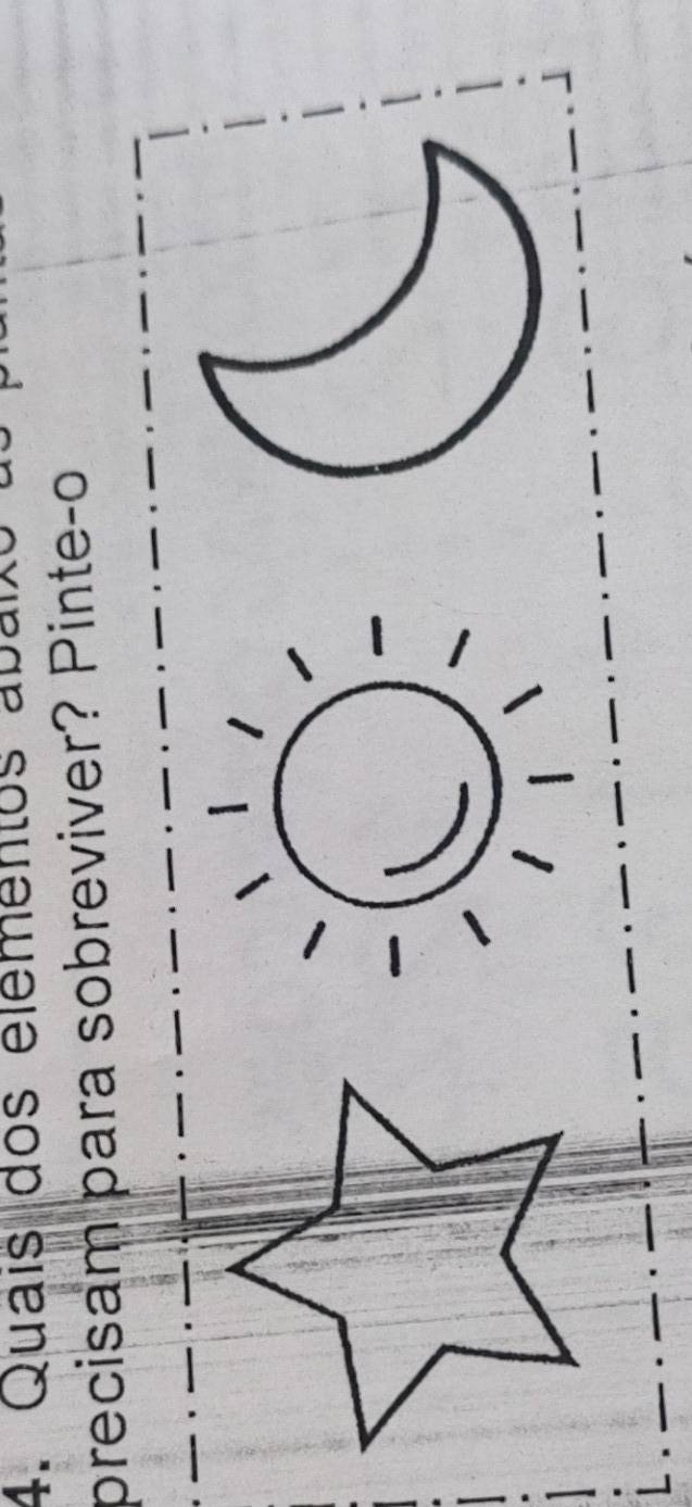 Quais dos elementos abaixo 
precisam para sobreviver? Pinte-o