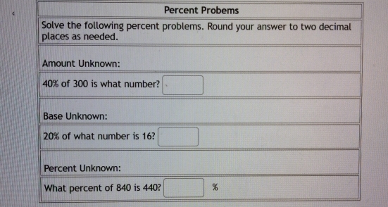 Percent Probems