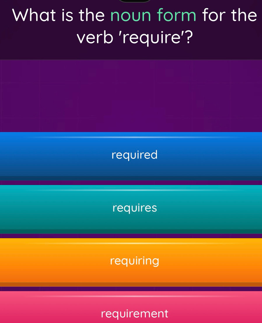 Giải quyết:What is the noun form for the verb 'require'? required ...