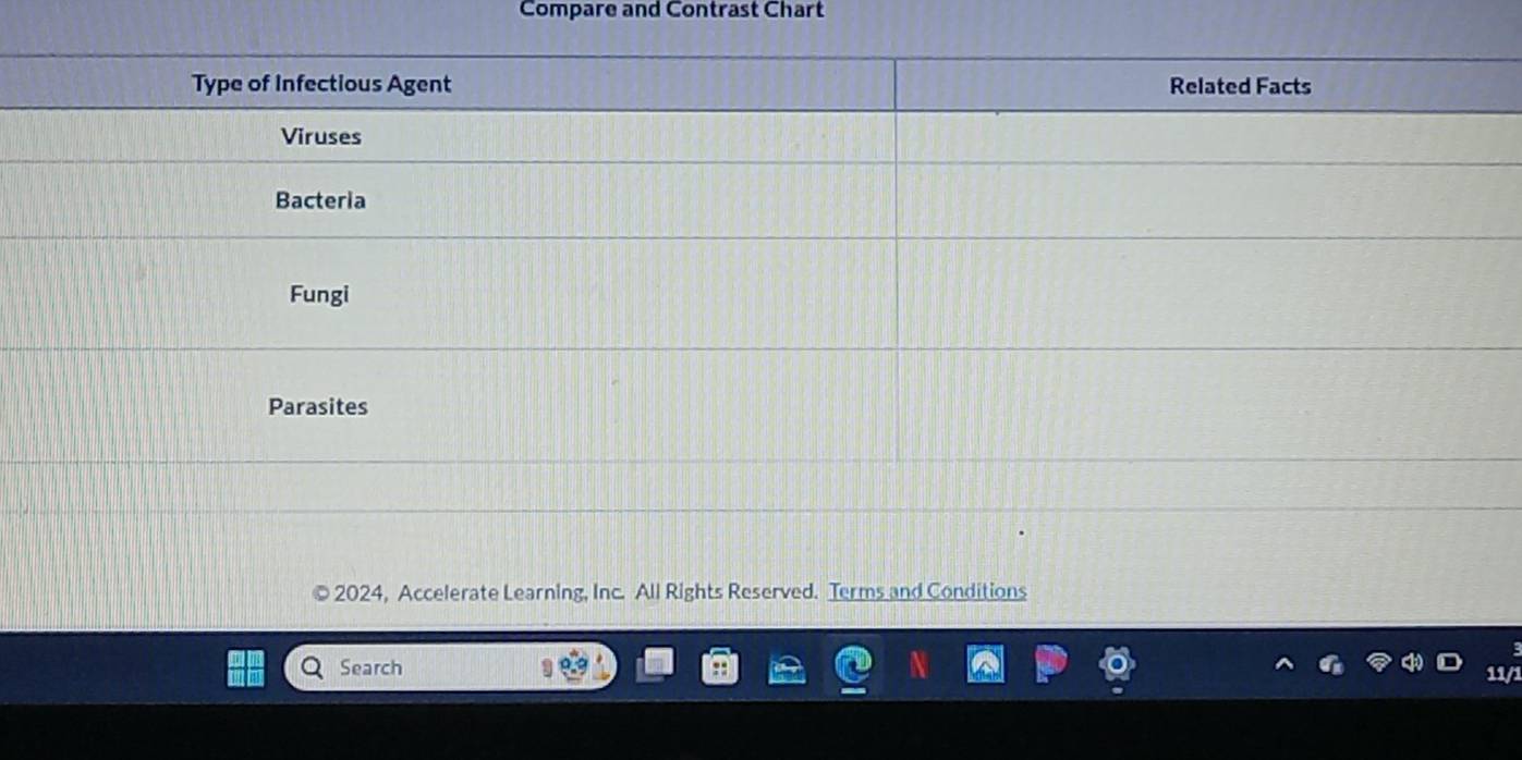 Compare and Contrast Chart 
© 2024, Accelerate Learning, Inc. All Rights Reserved. Terms and Conditions 
Search 1/1