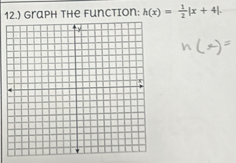 12.) Graph the Function: h(x)= 1/2 |x+4|.