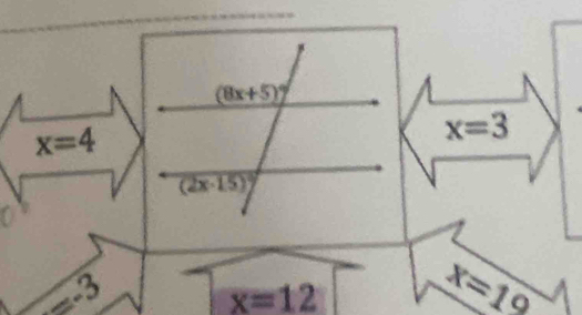 x=4
x=3
=-3
x=12
x=1°