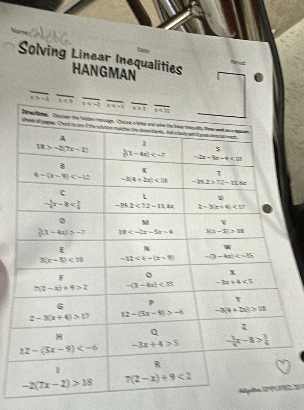 Solving Linear Inequalities
HANGMAN
_
_
D  2