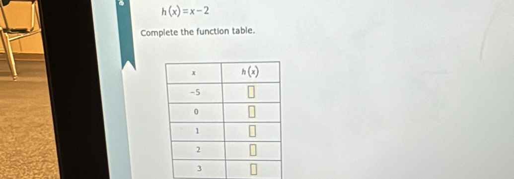 h(x)=x-2
Complete the function table.