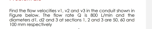 Solved: Find the flow velocities v1, v2 and v3 in the conduit shown in ...