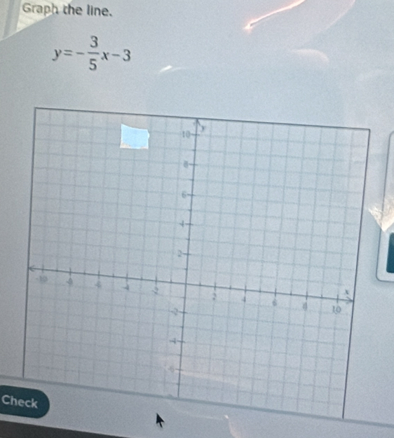 Graph the line.
y=- 3/5 x-3
Check