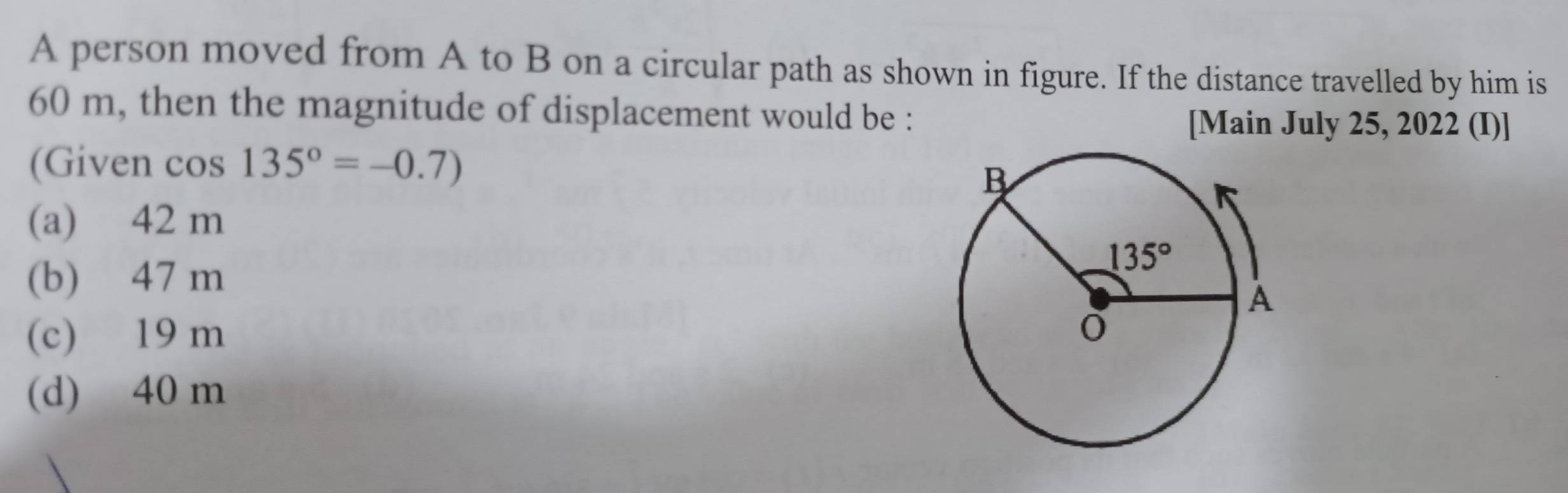 Solved: A person moved from A to B on a circular path as shown in ...