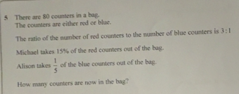 تم الحل:There are 80 counters in a bag. The counters are either red or ...