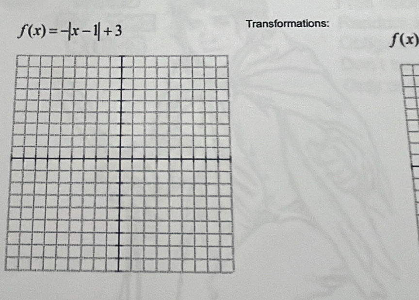 f(x)=-|x-1|+3
Transformations:
f(x)