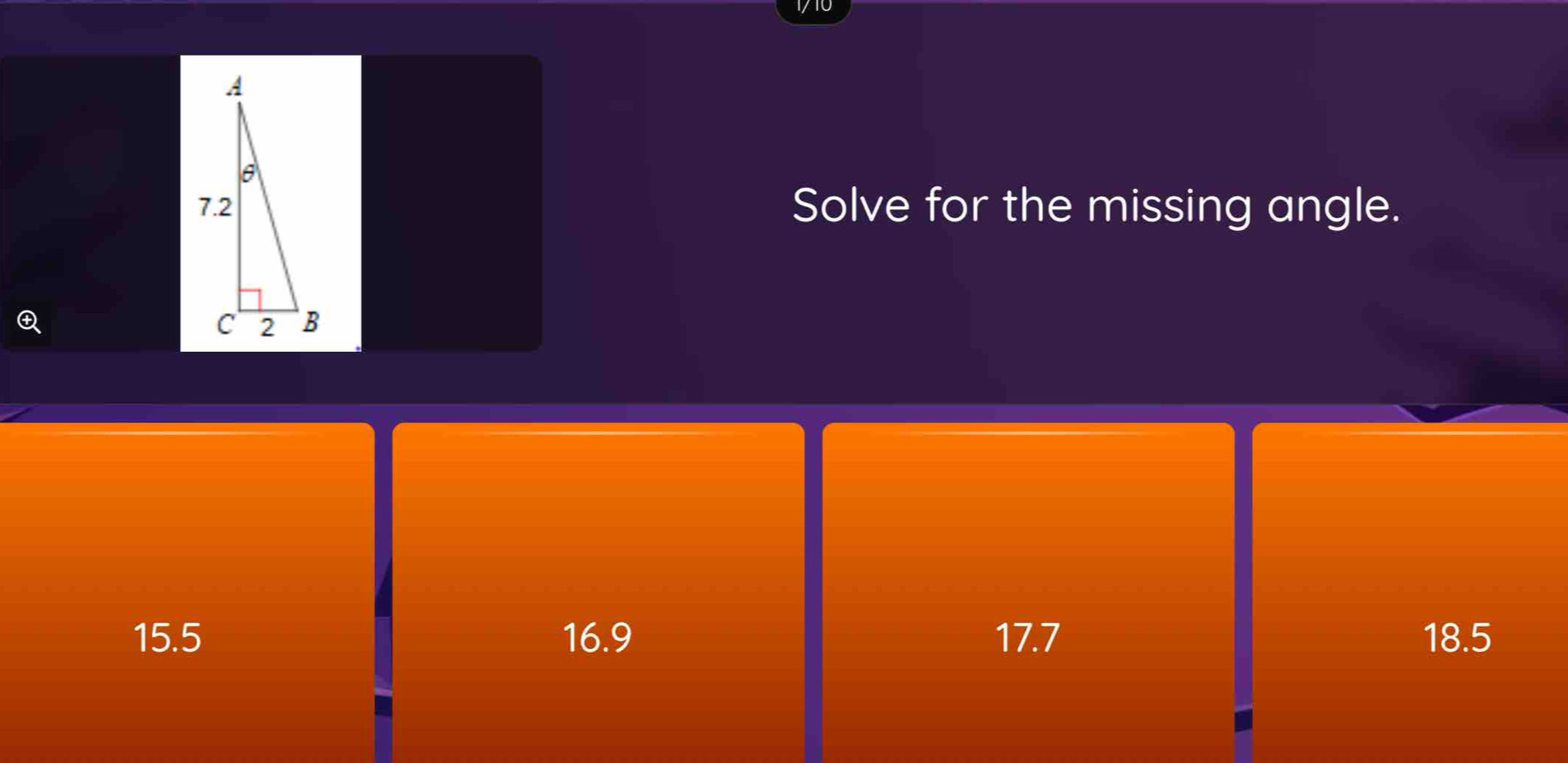 Solve for the missing angle.

15.5 16.9 17.7 18.5