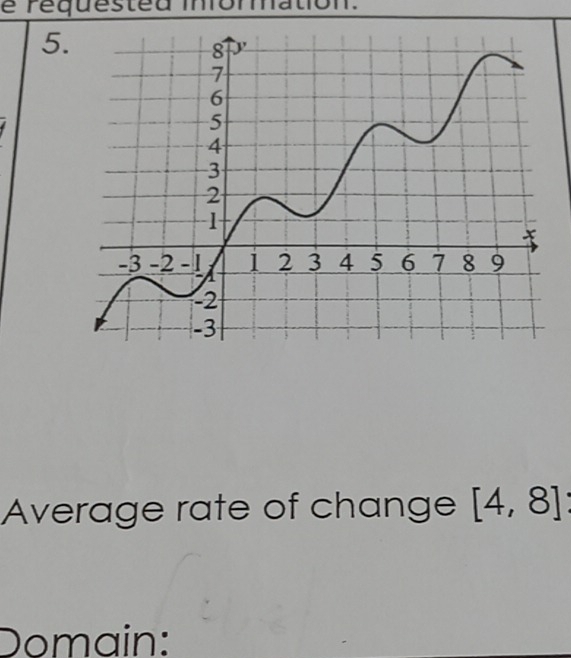 é réquested iormation. 
5. 
Average rate of change [4,8]
Domain: