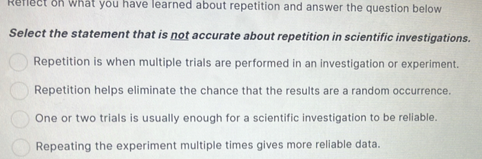 Solved: Reflect on what you have learned about repetition and answer ...