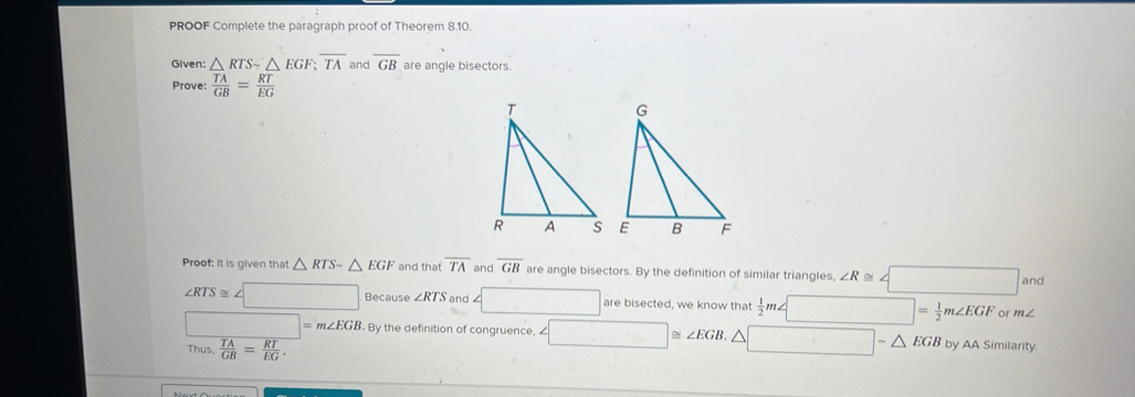 Solved: PROOF Complete the paragraph proof of Theorem 8.10. Given: RTSY ...