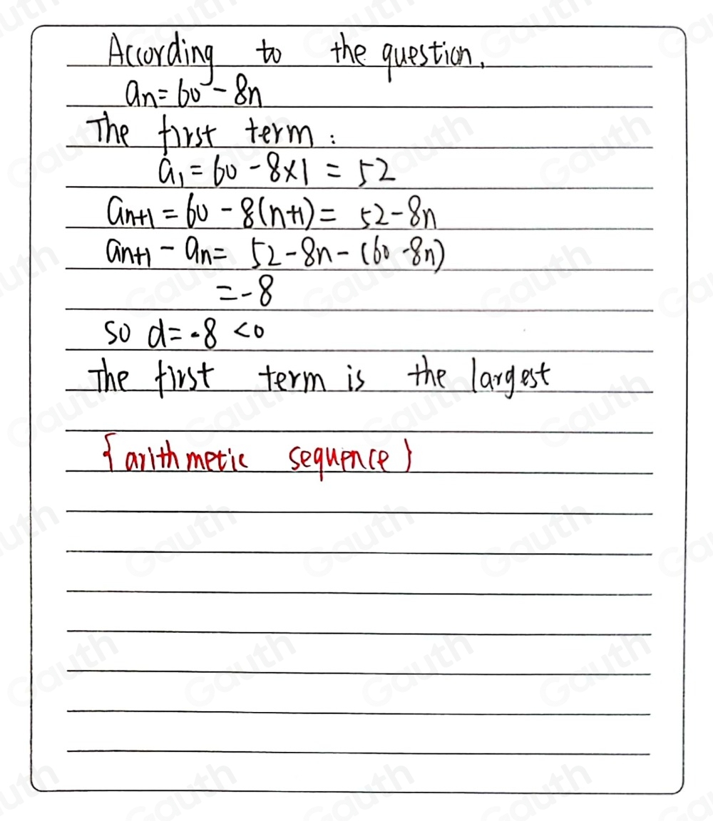 Solved: The nth term of a sequence is 60+8n. Find the largest number in ...