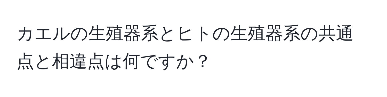 カエルの生殖器系とヒトの生殖器系の共通点と相違点は何ですか？