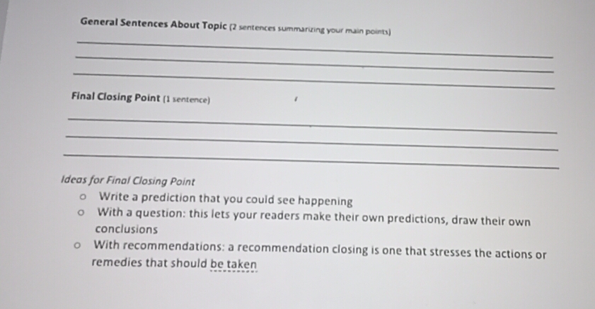 Solved: General Sentences About Topic (2 sentences summarizing your ...
