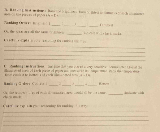 Ranking Instructions: Rank the brightness (from brightest to dimmest ...
