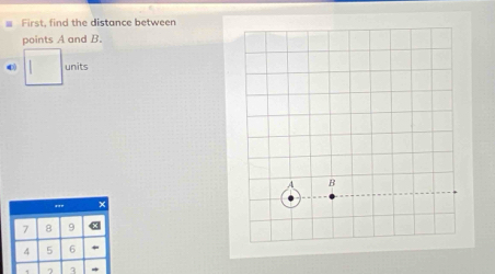 First, find the distance between 
points A and B. 
φ) units 
''' ×
7 8 9 x
4 5 6
η 3