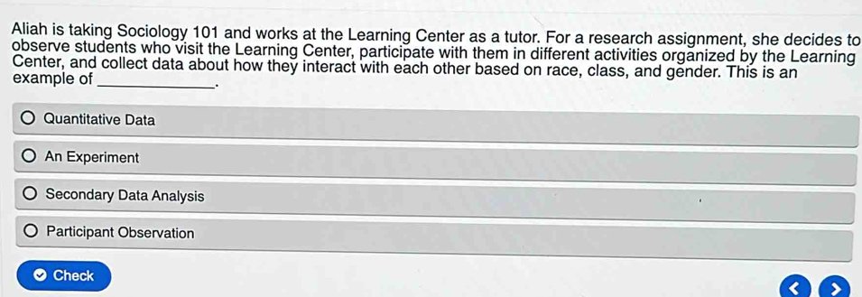 Solved: Aliah is taking Sociology 101 and works at the Learning Center ...