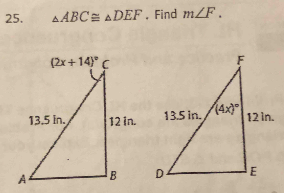 △ ABC≌ △ DEF. Find m∠ F.