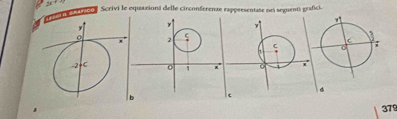 2x+37
eai orarico Scrivi le equazioni delle circonferenze rappresentate nei seguenti grafici. 
d
379