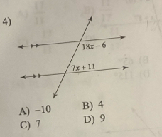 A) −10 B) 4
C) 7 D) 9