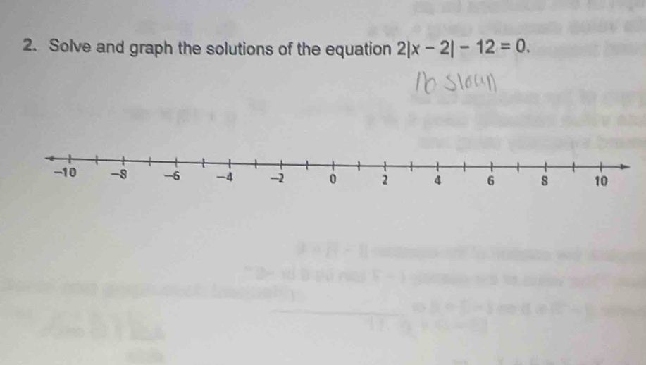 Solve and graph the solutions of the equation 2|x-2|-12=0.