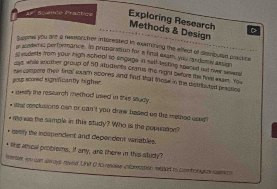 Solved: AP' Science Practice Exploring Research Methods & Design D ...