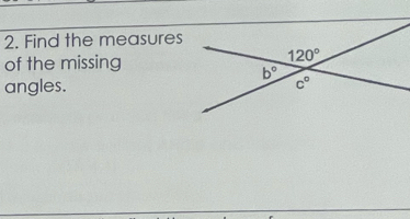 Find the measures
of the missing
angles.