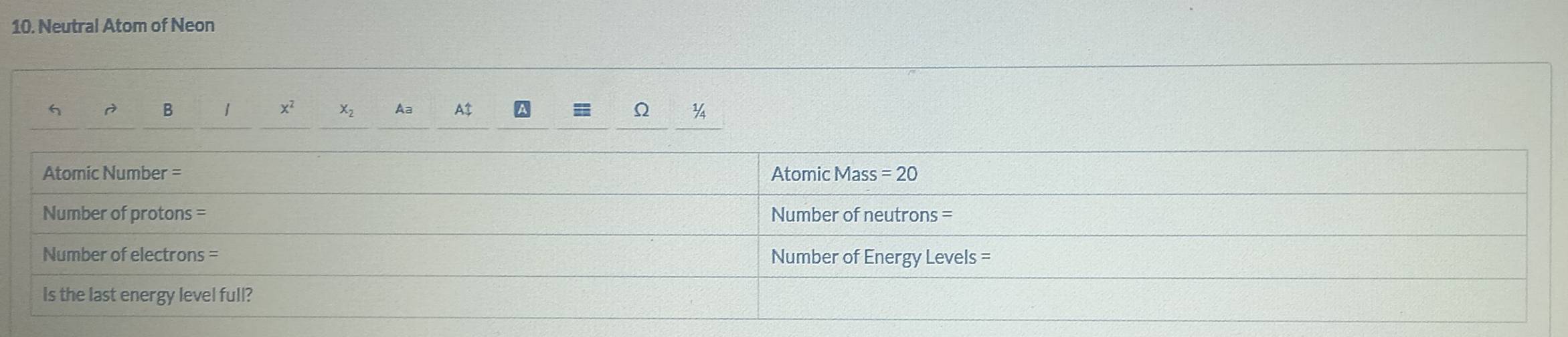 Neutral Atom of Neon 
_ 
B 1 x^2 x_2 Aa A $ Ω ¼4